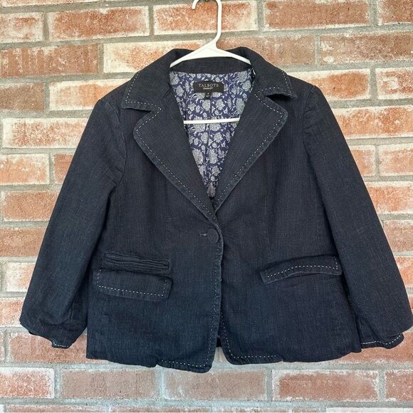 Talbots Denim Crop One Button Blazer Jacket Women’s 8 Dark Wash Blue - Picture 1 of 8